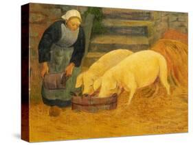 A Young Girl Feeding Two Pigs-Paul Serusier-Stretched Canvas