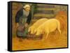 A Young Girl Feeding Two Pigs-Paul Serusier-Framed Stretched Canvas