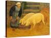 A Young Girl Feeding Two Pigs-Paul Serusier-Stretched Canvas