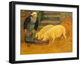 A Young Girl Feeding Two Pigs-Paul Serusier-Framed Giclee Print