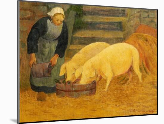 A Young Girl Feeding Two Pigs-Paul Serusier-Mounted Giclee Print