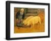 A Young Girl Feeding Two Pigs-Paul Serusier-Framed Giclee Print