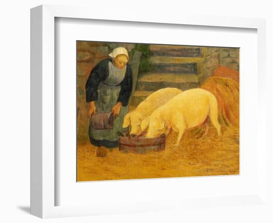 A Young Girl Feeding Two Pigs-Paul Serusier-Framed Giclee Print