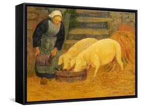 A Young Girl Feeding Two Pigs-Paul Serusier-Framed Stretched Canvas