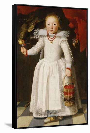 A Young Girl Holding a Basket of Cherries with a Parrot on a Perch, 1625-Cornelis De Vos-Framed Stretched Canvas