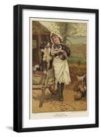 A Young Girl Holding a Cat in Her Arms Alongside a Dog-Edward Killingworth Johnson-Framed Giclee Print