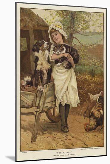 A Young Girl Holding a Cat in Her Arms Alongside a Dog-Edward Killingworth Johnson-Mounted Giclee Print