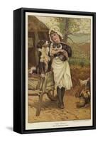 A Young Girl Holding a Cat in Her Arms Alongside a Dog-Edward Killingworth Johnson-Framed Stretched Canvas