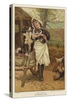 A Young Girl Holding a Cat in Her Arms Alongside a Dog-Edward Killingworth Johnson-Stretched Canvas