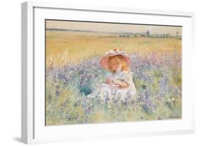 A Young Girl in a Field of Salvia, Oxeye Daisies and Meadow Foxtail, (W/C, Gouache)-Konstantin Egorovich Makovsky-Framed Giclee Print