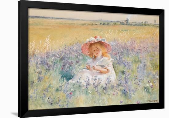 A Young Girl in a Field of Salvia, Oxeye Daisies and Meadow Foxtail, (W/C, Gouache)-Konstantin Egorovich Makovsky-Framed Giclee Print