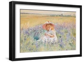 A Young Girl in a Field of Salvia, Oxeye Daisies and Meadow Foxtail, (W/C, Gouache)-Konstantin Egorovich Makovsky-Framed Giclee Print