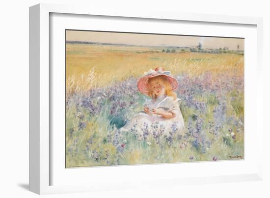 A Young Girl in a Field of Salvia, Oxeye Daisies and Meadow Foxtail, (W/C, Gouache)-Konstantin Egorovich Makovsky-Framed Giclee Print