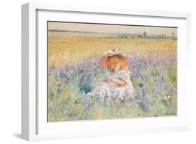 A Young Girl in a Field of Salvia, Oxeye Daisies and Meadow Foxtail, (W/C, Gouache)-Konstantin Egorovich Makovsky-Framed Giclee Print