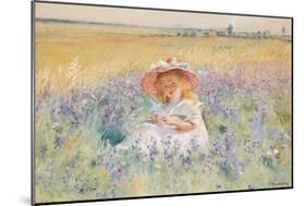 A Young Girl in a Field of Salvia, Oxeye Daisies and Meadow Foxtail, (W/C, Gouache)-Konstantin Egorovich Makovsky-Mounted Giclee Print