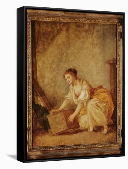 A Young Girl Lifting a Chest-Jean-Baptiste Greuze-Framed Stretched Canvas