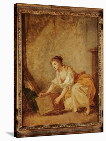 A Young Girl Lifting a Chest-Jean-Baptiste Greuze-Stretched Canvas