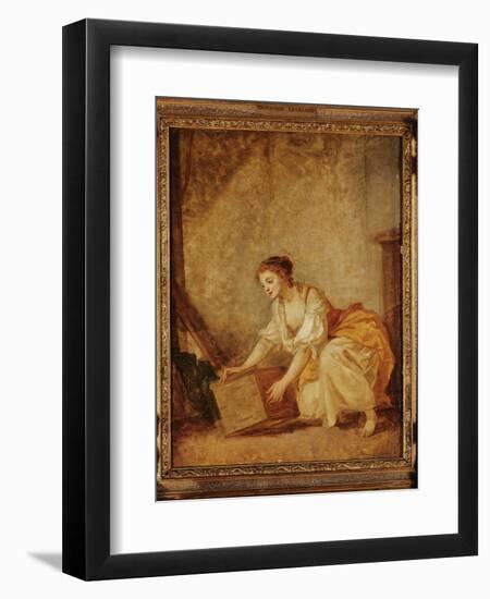 A Young Girl Lifting a Chest-Jean-Baptiste Greuze-Framed Giclee Print