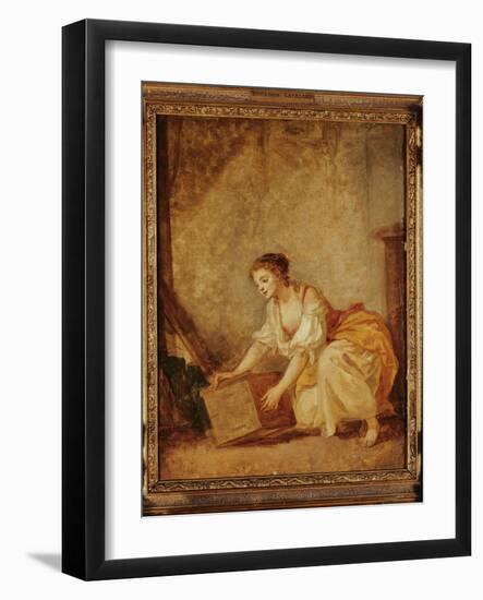 A Young Girl Lifting a Chest-Jean-Baptiste Greuze-Framed Giclee Print