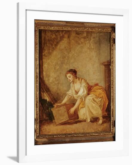 A Young Girl Lifting a Chest-Jean-Baptiste Greuze-Framed Giclee Print