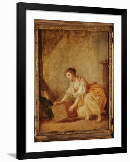 A Young Girl Lifting a Chest-Jean-Baptiste Greuze-Framed Giclee Print