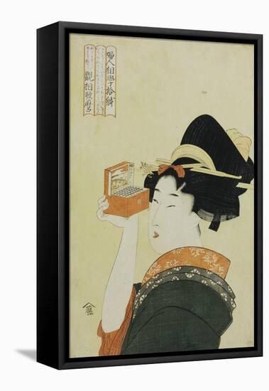 A Young Girl Looking Through a Nozoki Megane, Magic Lantern-Kitagawa Utamaro-Framed Stretched Canvas