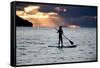 A Young Girl on a Stand Up Paddle Board on Baleia Beach at Sunset-Alex Saberi-Framed Stretched Canvas