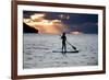 A Young Girl on a Stand Up Paddle Board on Baleia Beach at Sunset-Alex Saberi-Framed Photographic Print