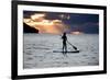 A Young Girl on a Stand Up Paddle Board on Baleia Beach at Sunset-Alex Saberi-Framed Photographic Print