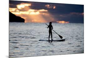 A Young Girl on a Stand Up Paddle Board on Baleia Beach at Sunset-Alex Saberi-Mounted Photographic Print