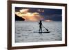 A Young Girl on a Stand Up Paddle Board on Baleia Beach at Sunset-Alex Saberi-Framed Photographic Print