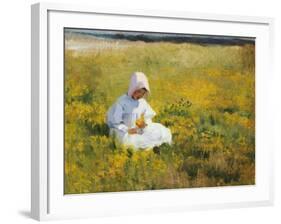 A Young Girl Picking Flowers-Marianne Stokes-Framed Giclee Print