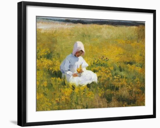 A Young Girl Picking Flowers-Marianne Stokes-Framed Giclee Print