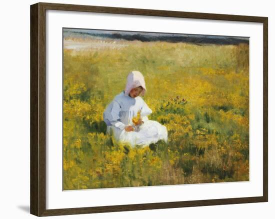 A Young Girl Picking Flowers-Marianne Stokes-Framed Giclee Print