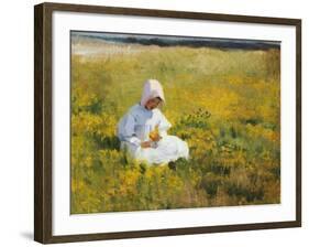 A Young Girl Picking Flowers-Marianne Stokes-Framed Giclee Print