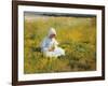 A Young Girl Picking Flowers-Marianne Stokes-Framed Giclee Print