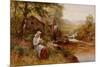 A Young Girl Picking Spring Flowers-John Brett-Mounted Giclee Print