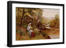 A Young Girl Picking Spring Flowers-John Brett-Framed Giclee Print