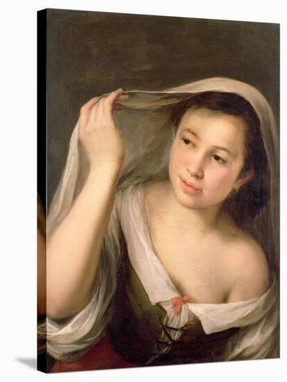 A Young Girl Raising Her Veil-Bartolome Esteban Murillo-Stretched Canvas