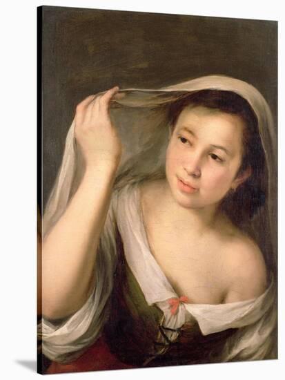 A Young Girl Raising Her Veil-Bartolome Esteban Murillo-Stretched Canvas