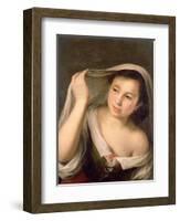 A Young Girl Raising Her Veil-Bartolome Esteban Murillo-Framed Giclee Print