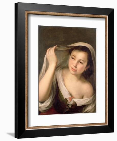 A Young Girl Raising Her Veil-Bartolome Esteban Murillo-Framed Giclee Print