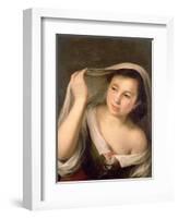 A Young Girl Raising Her Veil-Bartolome Esteban Murillo-Framed Giclee Print