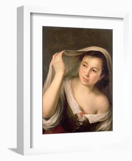 A Young Girl Raising Her Veil-Bartolome Esteban Murillo-Framed Giclee Print