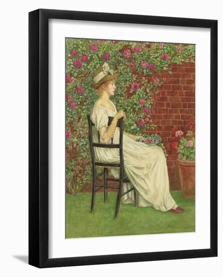 A Young Girl Seated in a Chair, a Bowl of Cherries in Her Hand, (Pencil and W/C on Paper)-Kate Greenaway-Framed Giclee Print