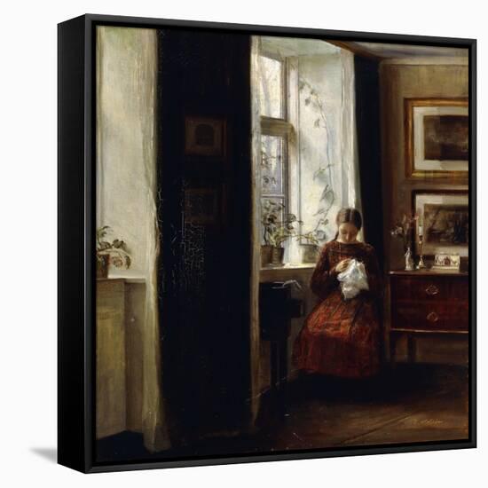 A Young Girl Sewing-Carl Holsoe-Framed Stretched Canvas