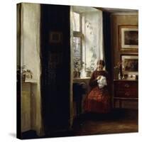 A Young Girl Sewing-Carl Holsoe-Stretched Canvas