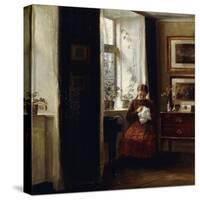 A Young Girl Sewing-Carl Holsoe-Stretched Canvas