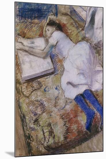 A Young Girl Stretched Out and Looking at an Album-Edgar Degas-Mounted Premium Giclee Print