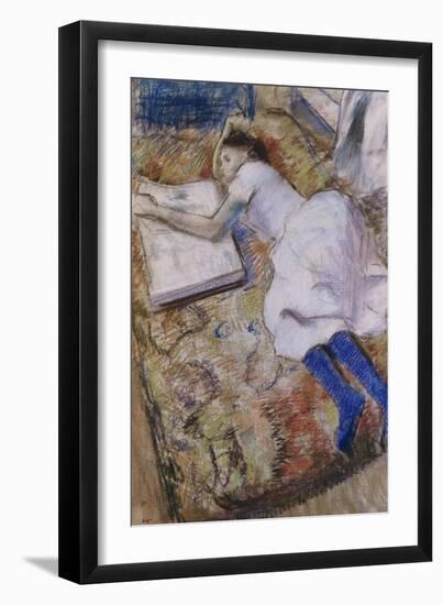 A Young Girl Stretched Out and Looking at an Album-Edgar Degas-Framed Premium Giclee Print